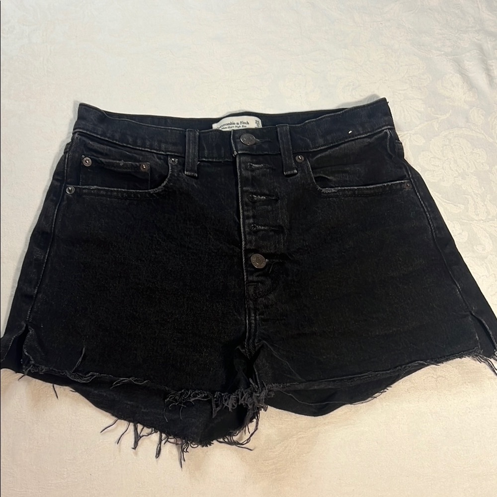 Abercrombie and Fitch feature
 Black Jean Shorts High-Waisted Distressed